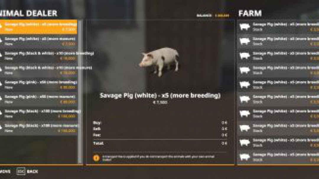 FS19 Animal Species – Savage Pig Pack v1.1