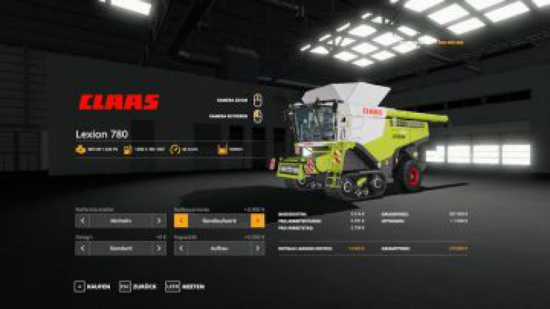 FS19 Lexion 780 with capacity selection and cutters v1.1