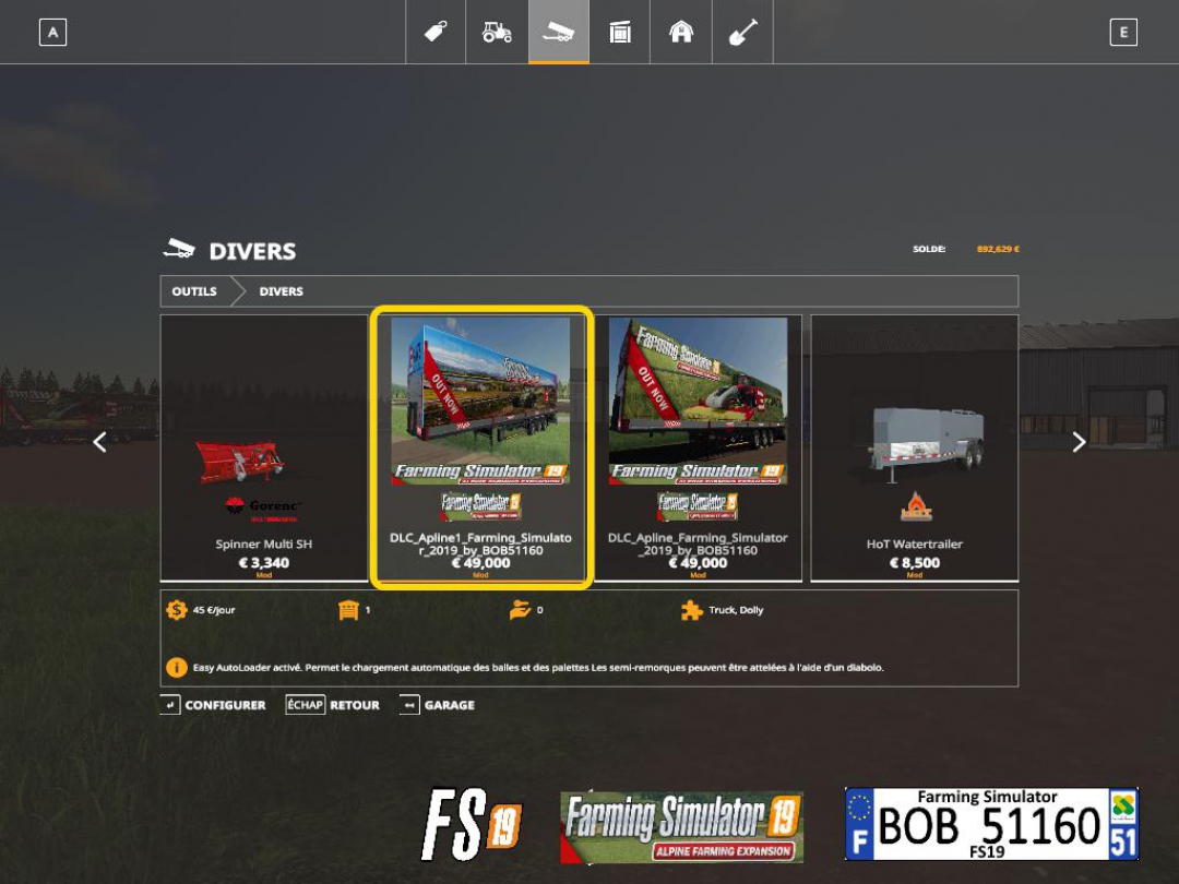 Trailer DLC Apline1 FS19 By BOB51160 v1.0.0.0