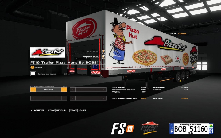 Trailers FS19 Trailer Pizza Hut By BOB51160 v1.0.0.0