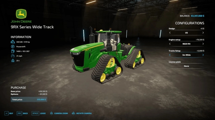 fs22-mods,  John Deere 9RX Wide Tracks v1.0.0.0