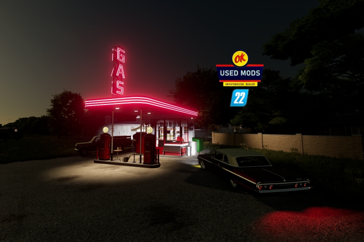 fs22-mods, Old Retro Gas Station -  FS22 - By OKUSEDMODS