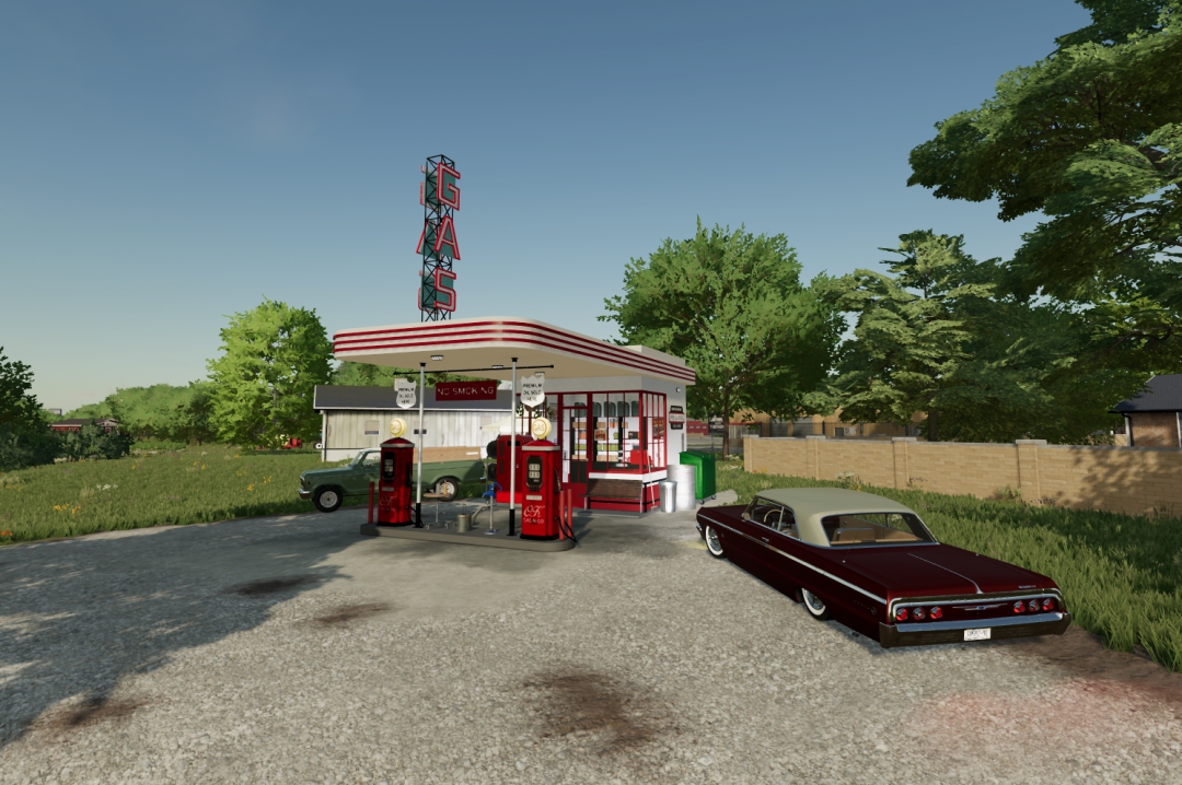 Old Retro Gas Station -  FS22 - By OKUSEDMODS