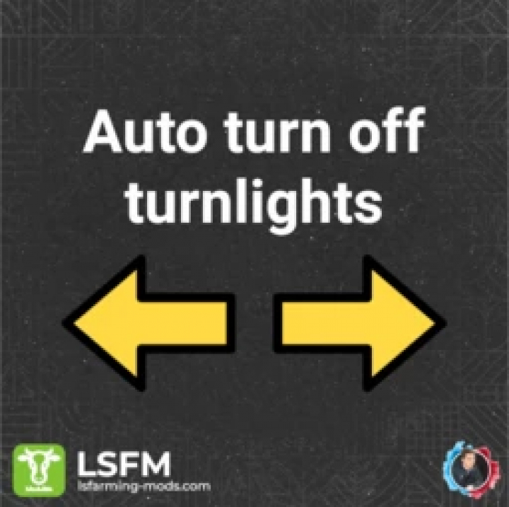 fs25-mods,  FS25 mod image for Auto Turn Off Turn Lights v1.0.0.0, showing icon with yellow arrows and logos.