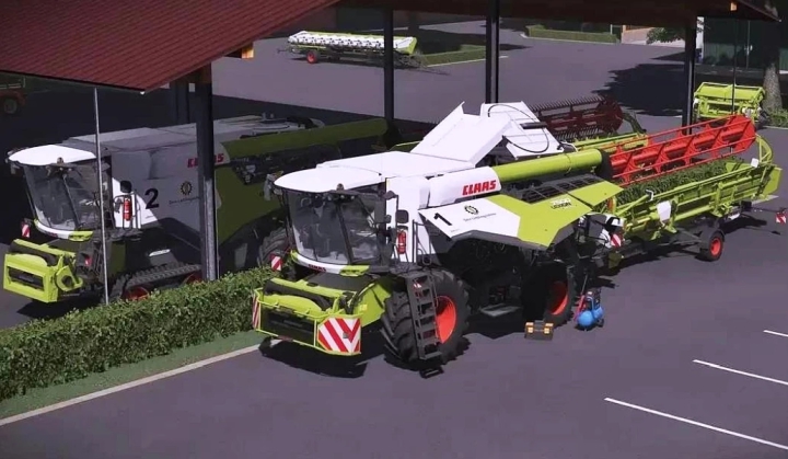 fs22-mods, Two Claas Lexion harvesters in a farm setting from FS22 mods Claas Lexion Series Pack v2.0.0.0.