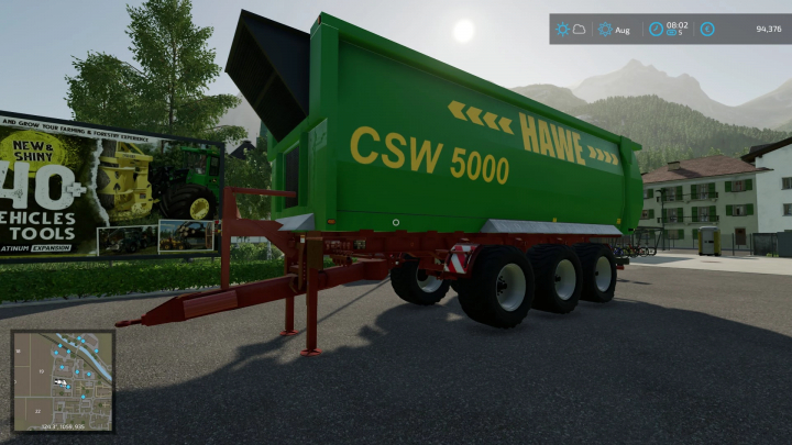 Mod di rimorchio Hawe CSW 5000 in FS22, mostrato in un contesto agricolo. Migliora la tua esperienza in Farming Simulator 22.