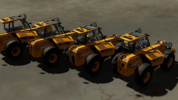 fs22-mods, Four JCB Loadall 542-70 Series tractors in FS22 mod. Farming Simulator 22 mods showcase telehandlers.