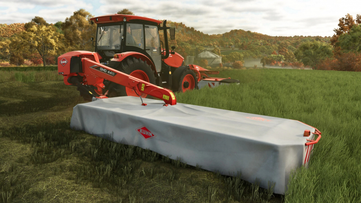 fs25-mods,  FS25 mod featuring Kuhn GMD 4411 mower in a lush green field, ideal for Farming Simulator 25.