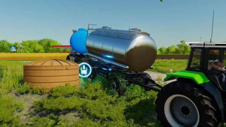 fs22-mods, FS22 Lizard Tanker mod v1.7.5.0 with green tractor in a farm setting.