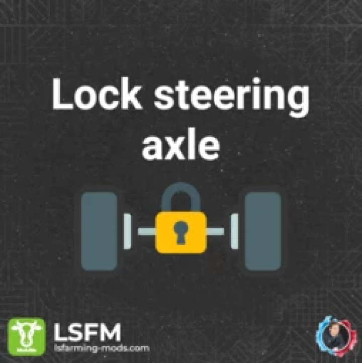 fs25-mods,  FS25 mod Lock Steering Axles v1.0.0.0 logo with lock symbol on axle, promoting farming mods.