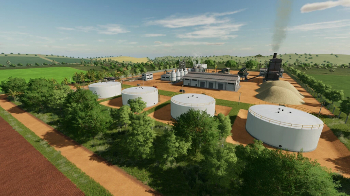 Matopiba Map in FS22 mod showing industrial complex with storage tanks and factory in Farming Simulator 22.