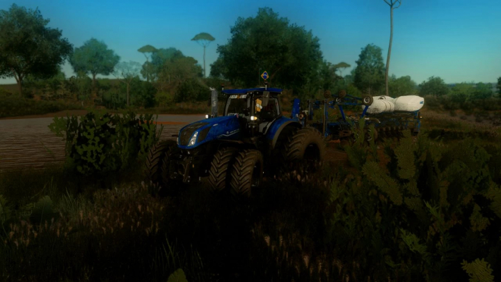 fs22-mods, FS22 mod New Holland T7 HD tractor in a field, showcasing Farming Simulator 22 mods.