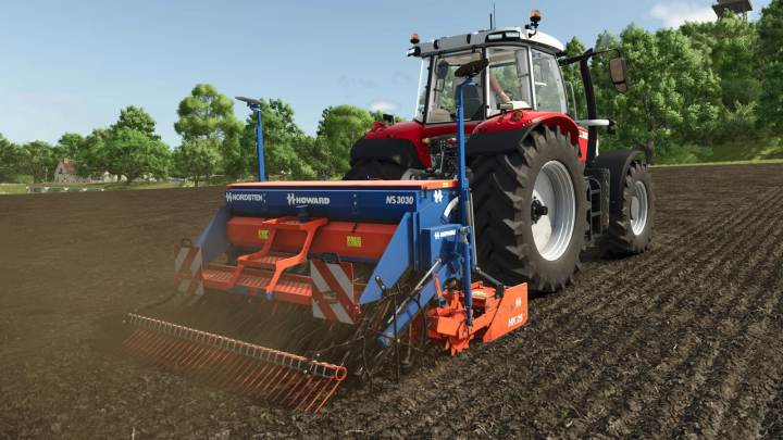 fs25-mods,  FS25 mod Nordsten NS 3003 attached to a tractor cultivating soil.