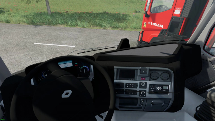 FS22 mods: Renault C480 Public Works truck dashboard view in Farming Simulator 22.