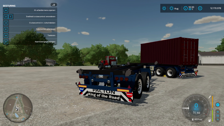 FS22 mod Volvo F12 met 20ft container en DTEC chassis in Farming Simulator 22.