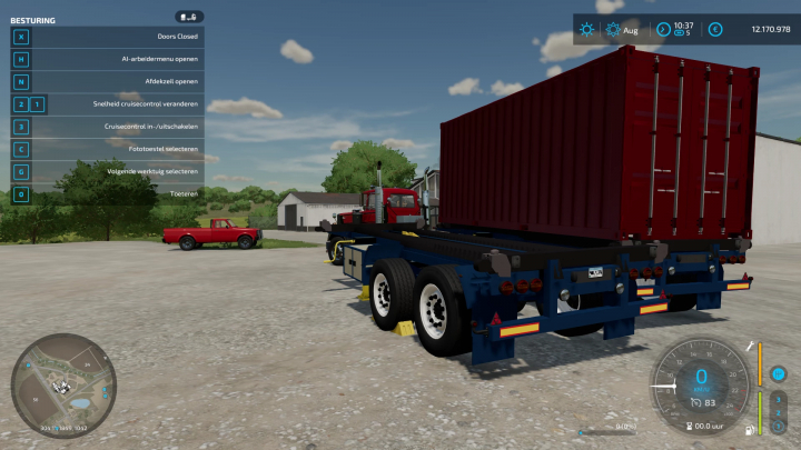 FS22 mod Volvo F12 met 20ft container op DTEC-chassis in Farming Simulator 22.