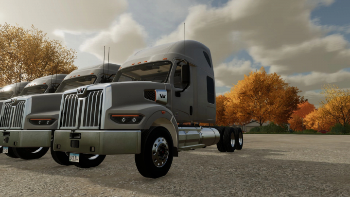 FS22 WesternStar 49X truck mod shown in an autumnal setting in Farming Simulator 22.