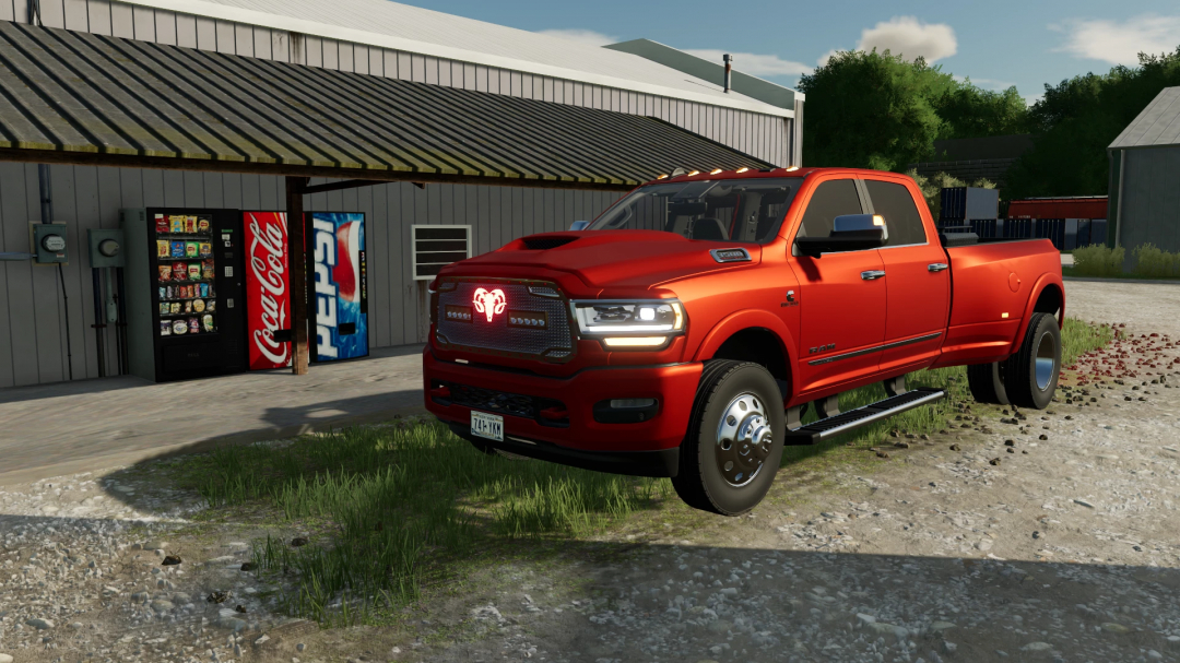 2022 Ram 3500 DRW Limited parked beside vending machines in FS22 mod