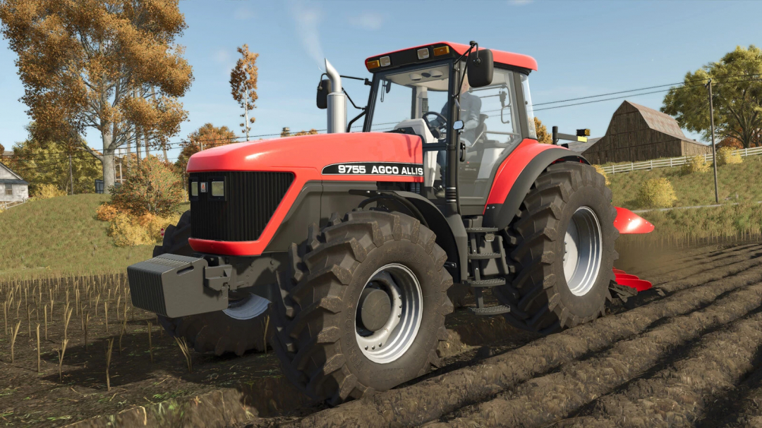 AGCO Allis Series 9700 tractor mod in FS25 plowing a field.