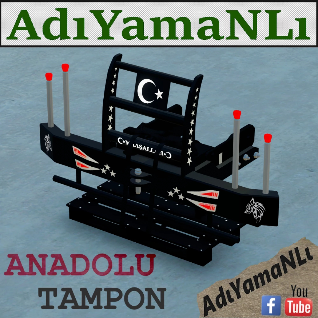 FS22 mod ANADOLU Tampon v1.0.0.0 met een aangepast bumperontwerp met Turkse vlag, geschikt voor Farming Simulator 22.