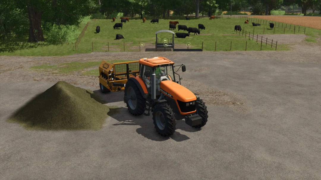 Mod FS25 Elmers Ravage Bale Shredder v1.0.0.0, rozdrabnianie na podwórku z traktorem, w Farming Simulator 25.