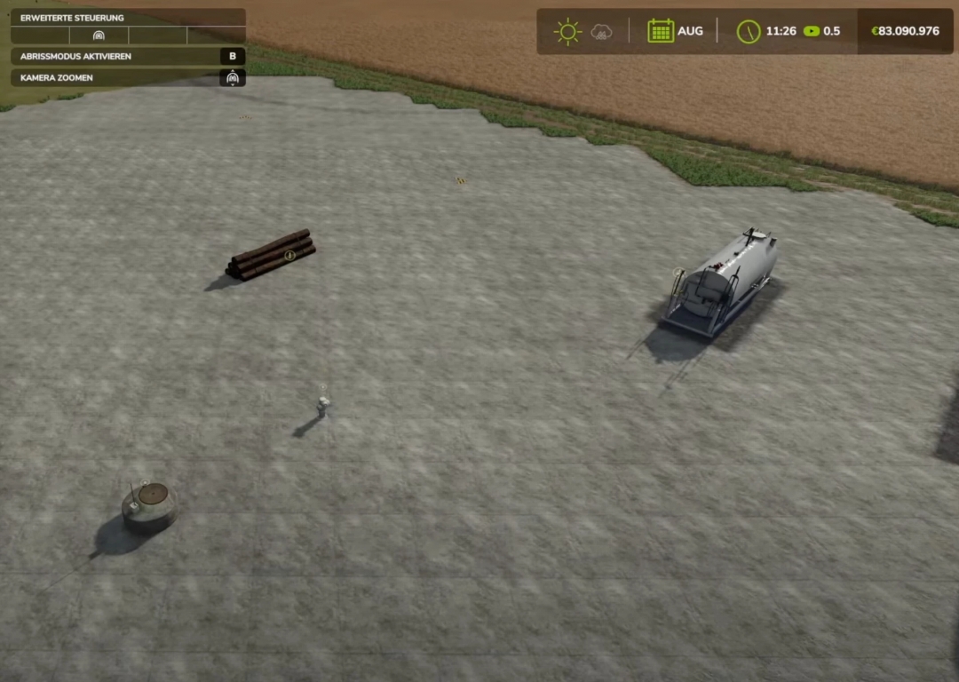 Image of Fed Mod Pack V1.0.0.0 in FS25 with tanks and logs on a field.