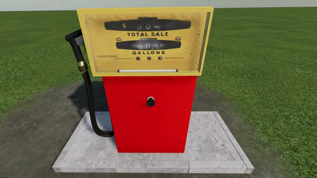 FS22 mod Fuel Selling Station v1.0.0.0, featuring a vintage gas pump on grassy terrain. Enhance your Farming Simulator 22 experience.