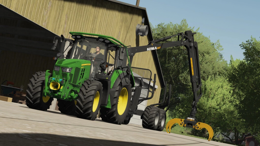 John Deere 6M Series with Kesla attachment in FS22 mod, Farming Simulator 22.