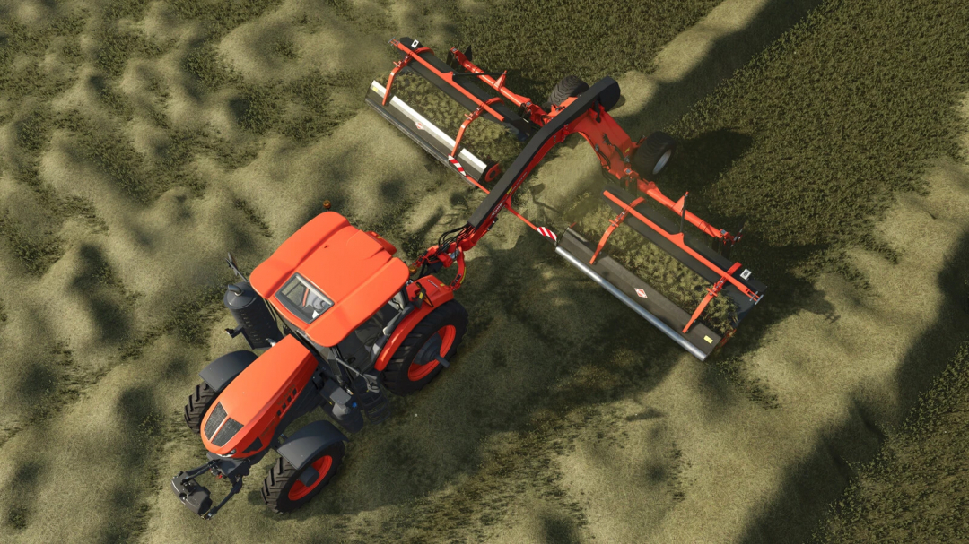 Top view of Kuhn MergeMaxx 950 in FS25 mod, operating on a field.