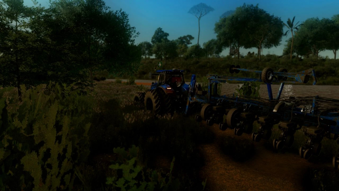 FS22 mod toont New Holland T7 HD Series BR BETA v1.0.0.0 trekker in een weelderig boerderijlandschap in Farming Simulator 22.