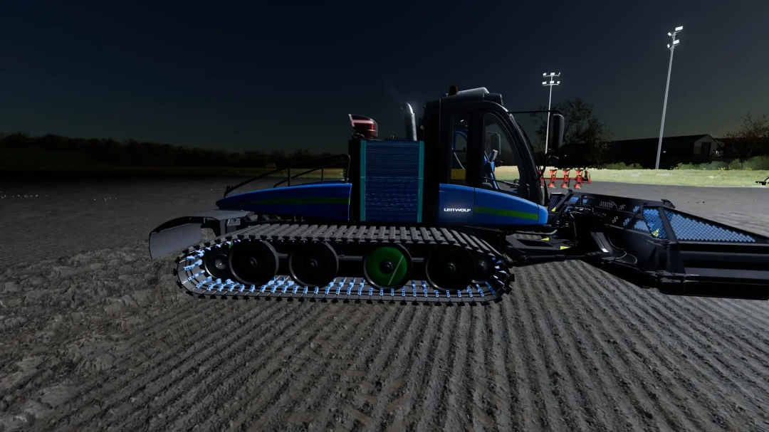 Prinoth Leitwolf Agripower v1.0.0.0 mod voor FS22, een rupsvoertuig in een nachtscène.