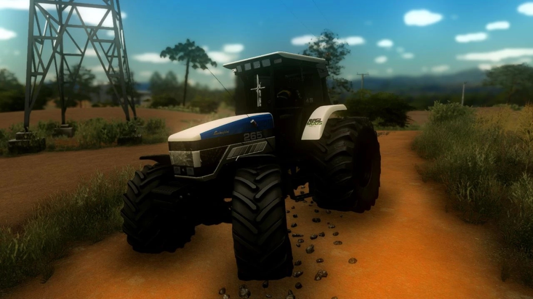 Mod FS22 SAME 265 BR Edit v2.0.0.1 tracteur sur un chemin de terre dans Farming Simulator 22.