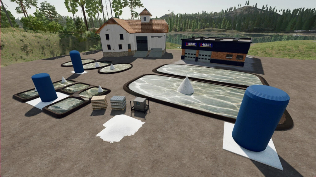 FS22 Salt Production mod showing salt ponds and storage tanks in Farming Simulator 22.