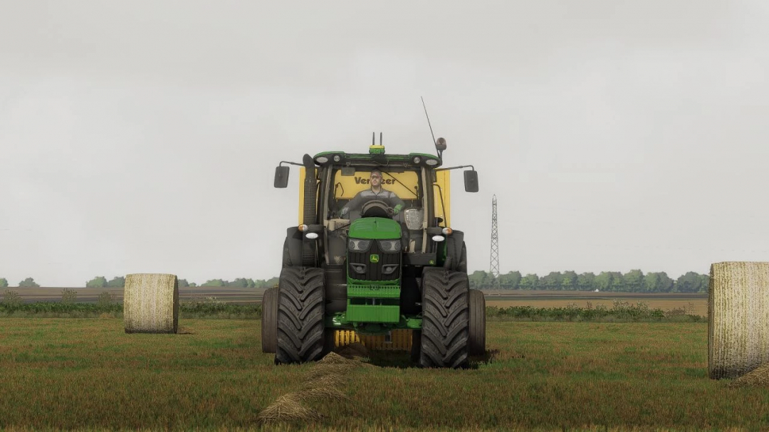 FS22 Shader v1.3.0.0 mod shows a tractor in a field with hay bales.