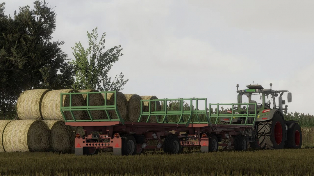 FS22 mod Shader v1.3.0.0 displaying a tractor with hay bales on a trailer.