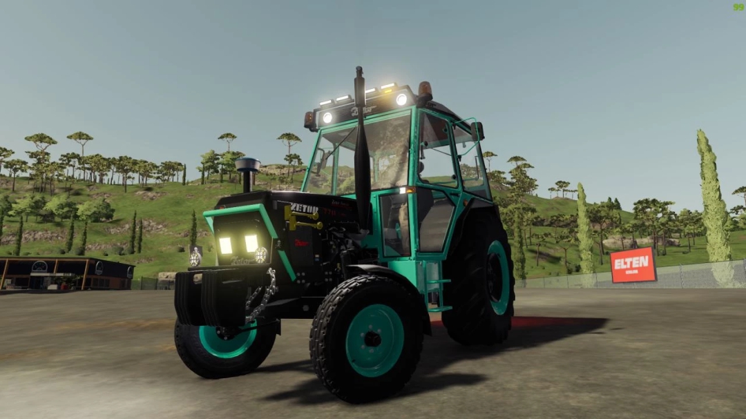 Zetor 62-7711 Turbo Edit v1.1.0.0 mod w FS22 z malowniczym tłem farmy.