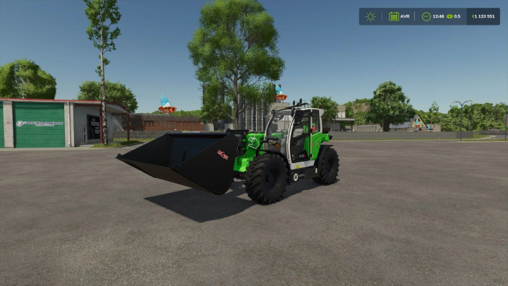 fs25-mods,  FS25 mod 50000L bucket for telescopic handlers v1.0.0.0, displayed on green machine in Farming Simulator 25.