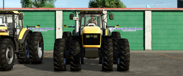 fs25-mods,  AGCO tractor with dual wheels at a tractor center in FS25 mod.