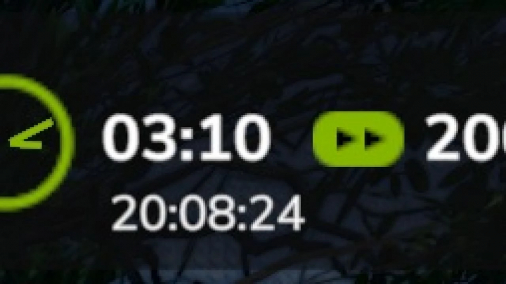 fs25-mods,  FS25 mod Acceleration of time v1.0.0.0, showing game time indicators with fast forward symbol.