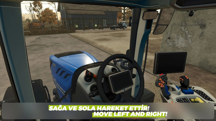 fs25-mods,  FS25 Adjustable Camera mod showing tractor cabin view with controls. Move left and right instructions visible.