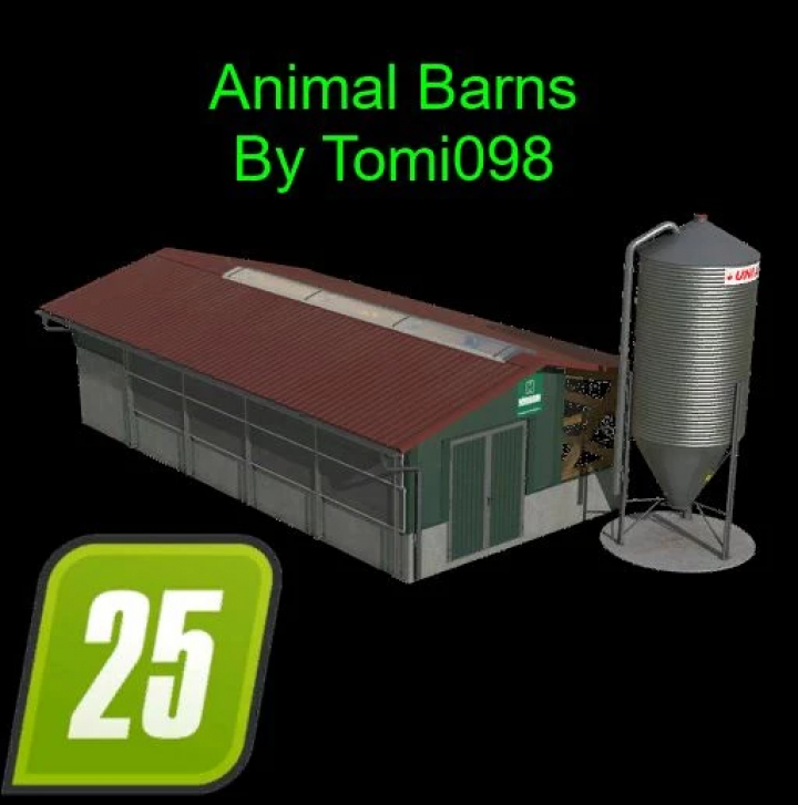 fs25-mods, FS25 mod Animal Barns Pack v1.0.0.0 featuring a barn and silo.