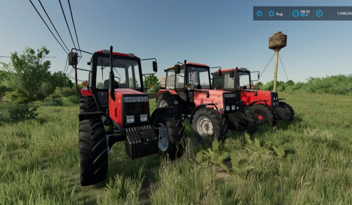 fs22-mods, FS22 mods: Tre trattori rossi Belarus 952 dal mod 2001-2024 Benii in campo erboso, Farming Simulator 22.