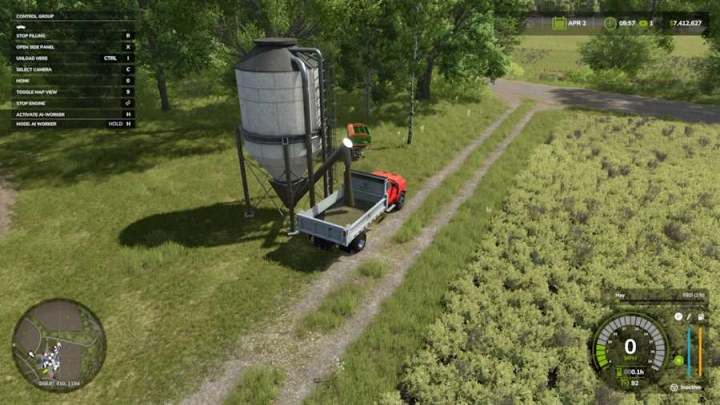 fs25-mods,  FS25 mod Buying Station v1.0.0.0: Red truck loading at a silo in a grassy field.