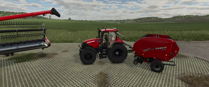 fs25-mods, FS25 mod image of Case tractor with baler and header in field, Case Pack v1.0.0.0.