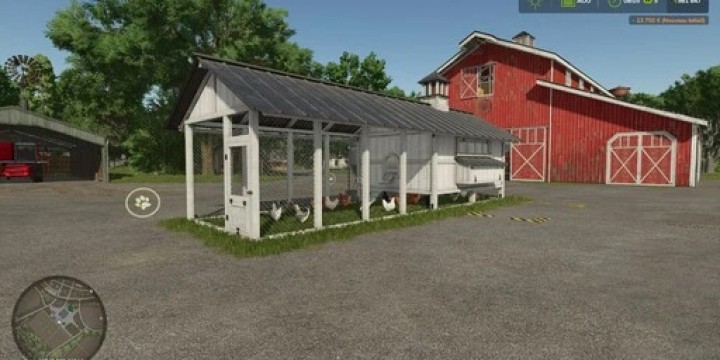 fs25-mods,  FS25 mod image showing a large chicken coop with 300 spaces, next to a red barn.