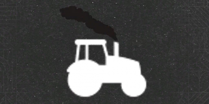 fs25-mods,  FS25 mod Dark Exhaust Smoke v1.0.0.1 showing a tractor emitting dark smoke on a dark background.