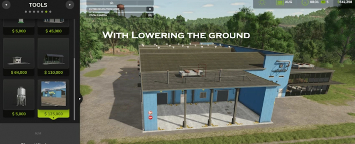 fs25-mods,  FS25 mod Discount Warehouse v1.0.0.0 interface showing cost and features for building placement.