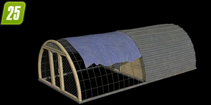 fs25-mods,  FS25 mod: Chicken enclosure for 200, featuring durable mesh and tarp covering.