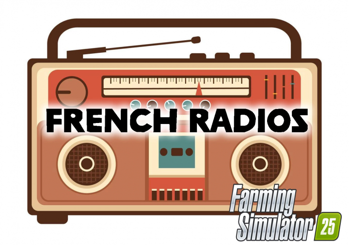 fs25-mods,  FS25 French Radios mod image featuring a retro radio, Farming Simulator 25 logo displayed.