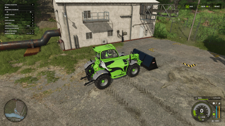 fs25-mods, FS25 mod HoT Special Shovel v1.0.0.0, green loader vehicle near industrial building.